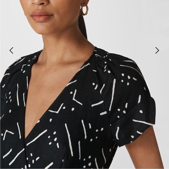 Whistles Etta Linen Jumpsuit Black White Kuba Print - Picture 3 of 7